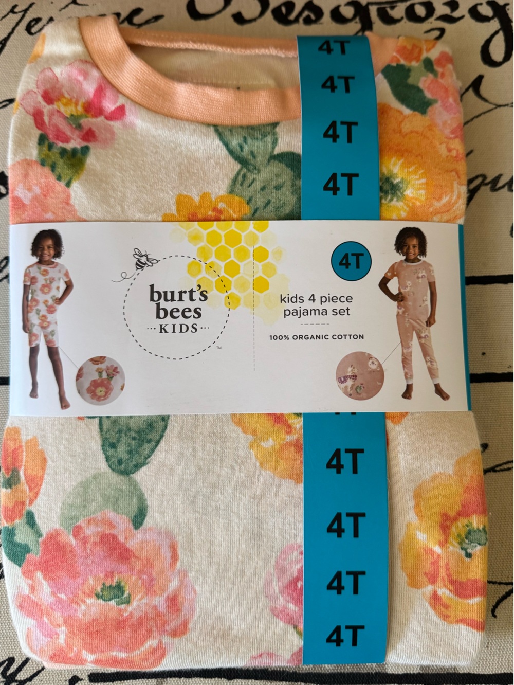 Burts Bees Size 4T Floral 4 Piece Pajama Set